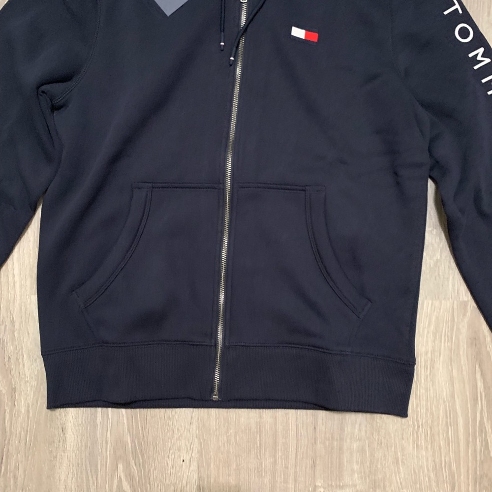 Tommy Hilfiger Navy Hoodie Jacket Embroidered Logo - Picture 2 of 4